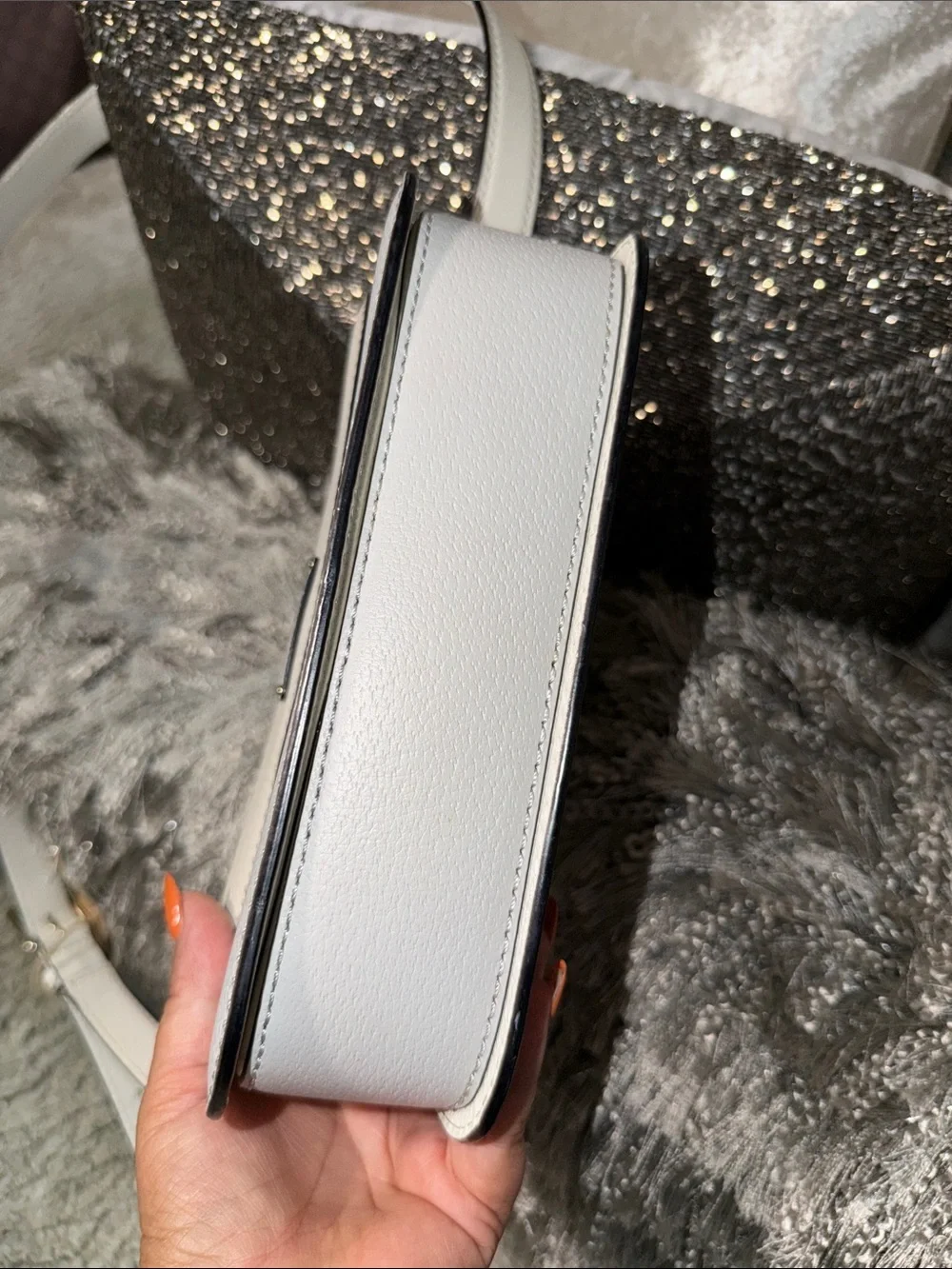 kate spade Two-Tone White & Light Gray Pebbled Leather Crossbody
